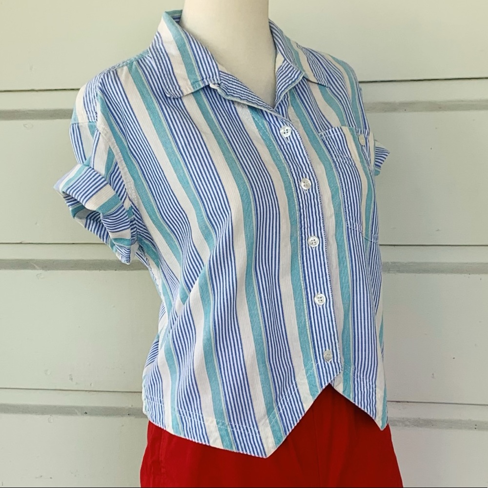 SOLD Vintage 90s Lizwear Pastel Striped Button Up - Picture 3 of 7